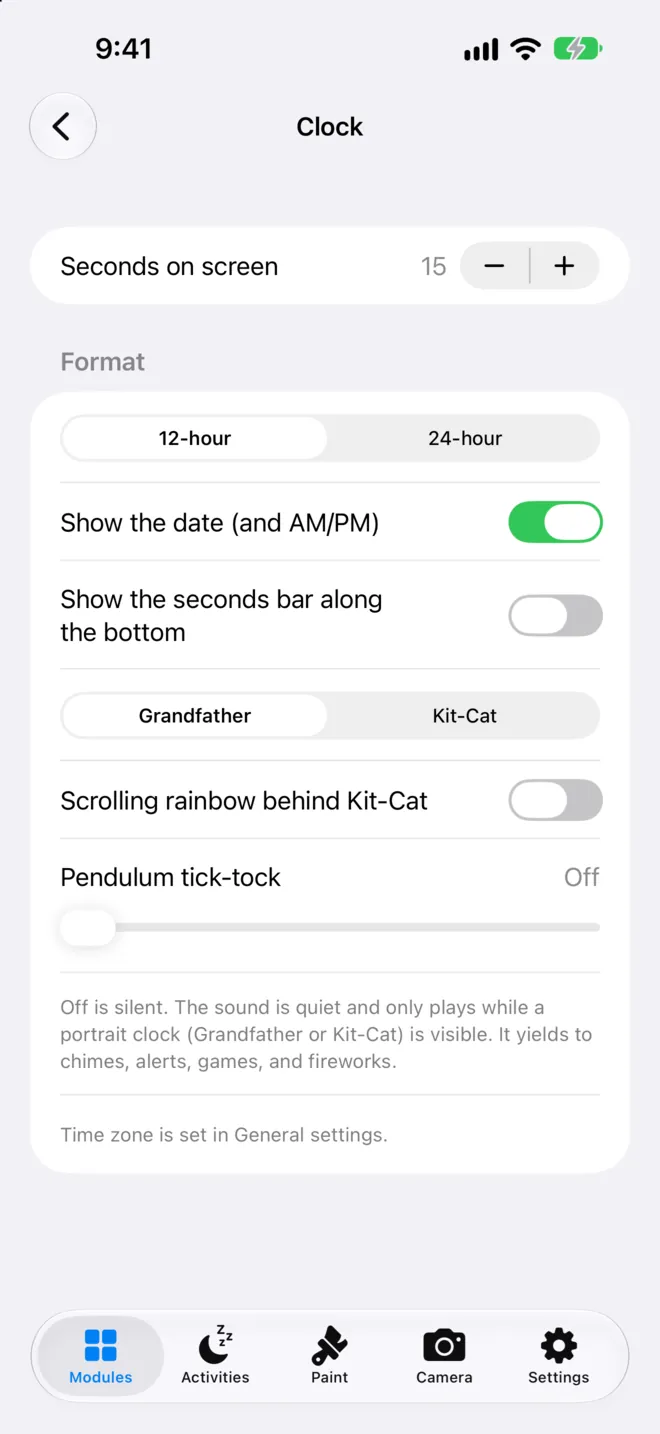Clock settings