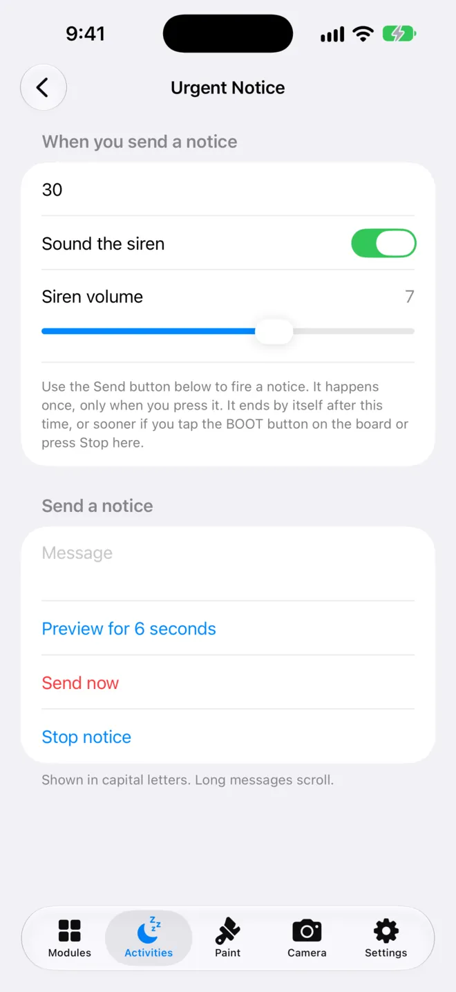 Urgent Notice settings