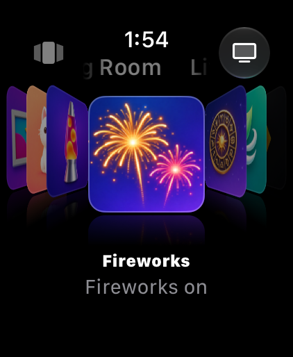 Fireworks in the center at full brightness with the note Fireworks on