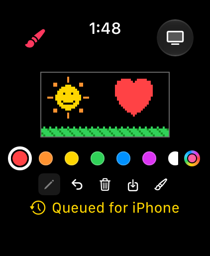 Paint with a yellow Queued for iPhone note under the tools