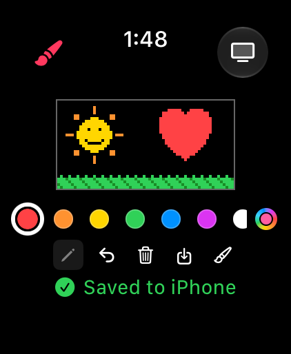 Paint with a green Saved to iPhone note under the tools