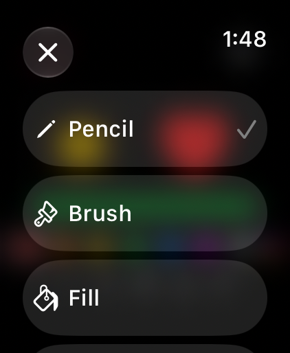 The tool list: Pencil, Brush with a checkmark, Fill