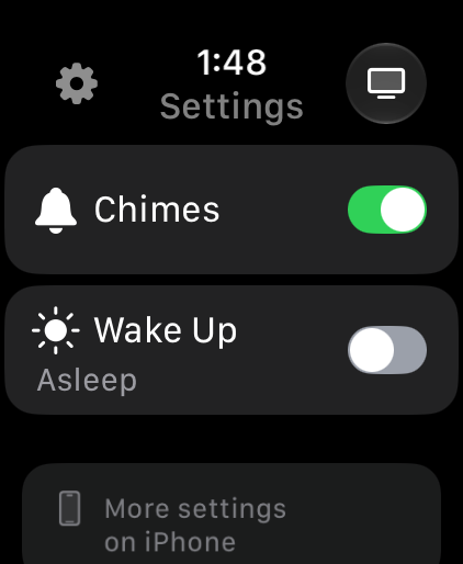 Settings: Chimes on; Wake Up, with a sun icon, switched off, and the caption Asleep